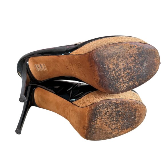 Giuseppe Zanotti pumps black patent leather cork platform 38 stiletto high heel - Picture 8 of 16
